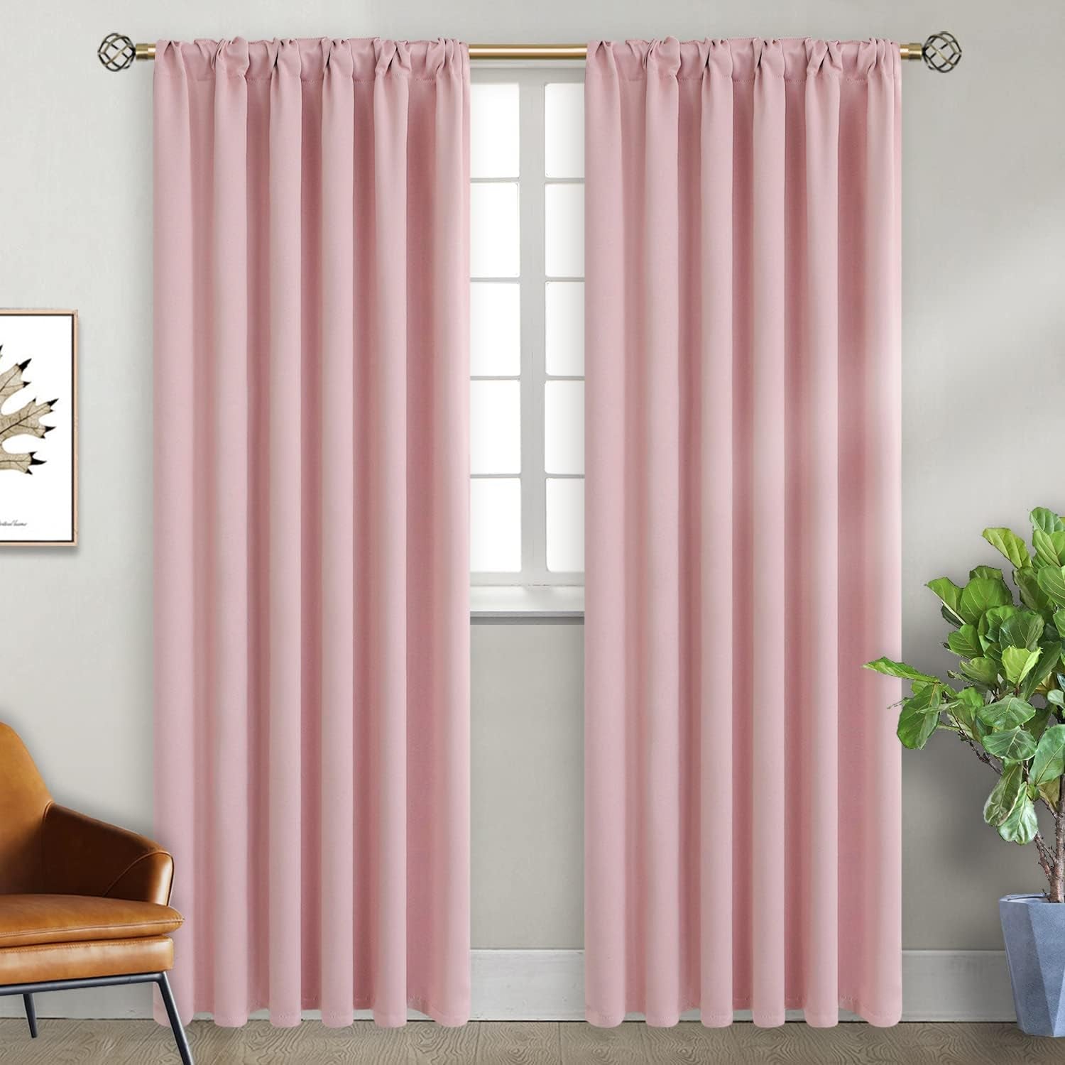Blackout Curtains for Bedroom, 2 Window Panels, 52 X 95 Inch, Pink