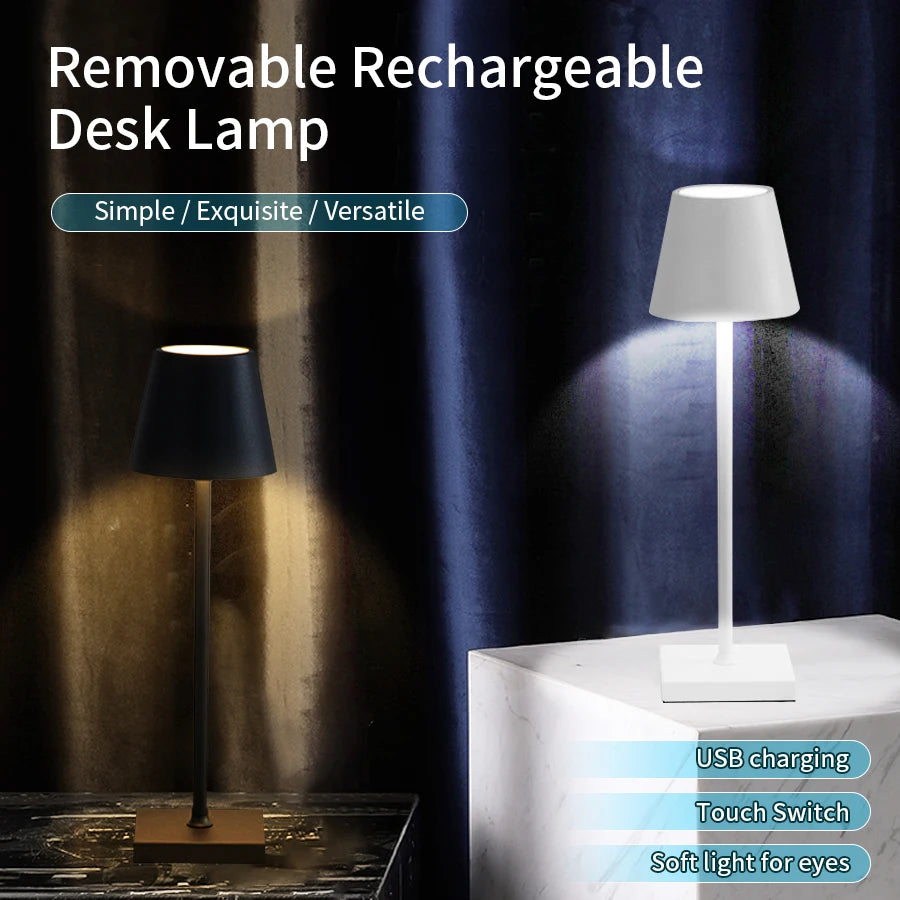 Cordless rechargeable table lamp with touch dimming