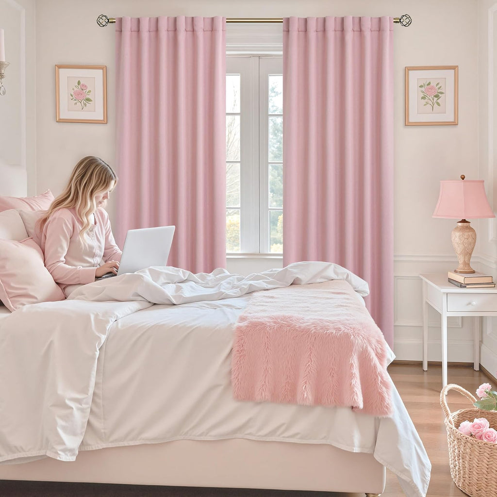 Blackout Curtains for Bedroom, 2 Window Panels, 52 X 95 Inch, Pink
